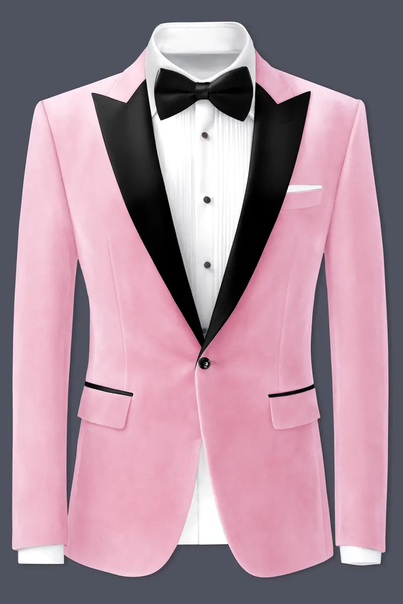 Fleurvel-Azalea Pink Velvet Peak Lapel Tuxedo Suit 10