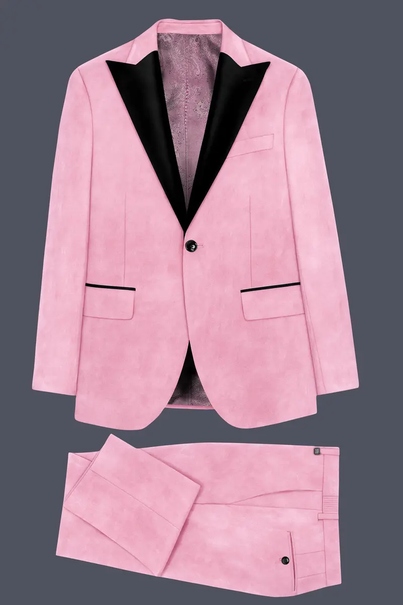 Fleurvel-Azalea Pink Velvet Peak Lapel Tuxedo Suit 11