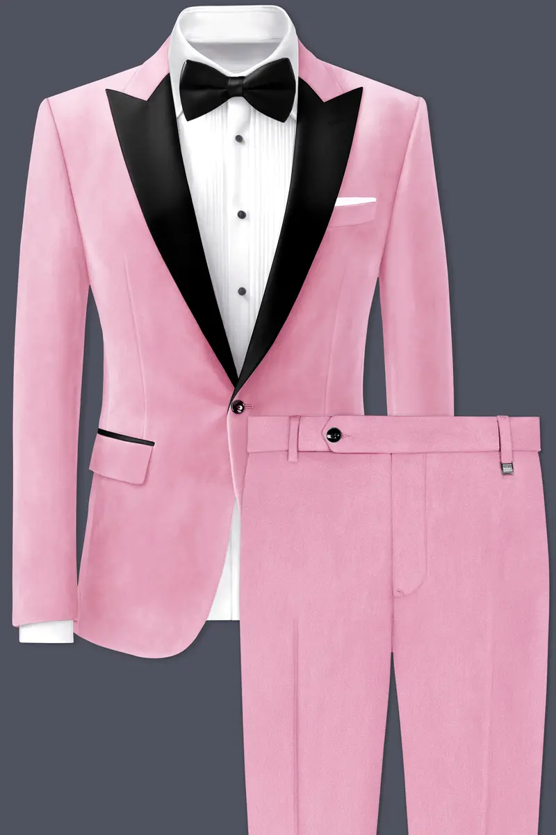 Fleurvel-Azalea Pink Velvet Peak Lapel Tuxedo Suit 2