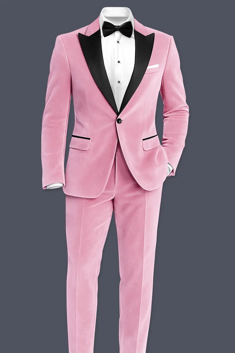 Fleurvel-Azalea Pink Velvet Peak Lapel Tuxedo Suit 4