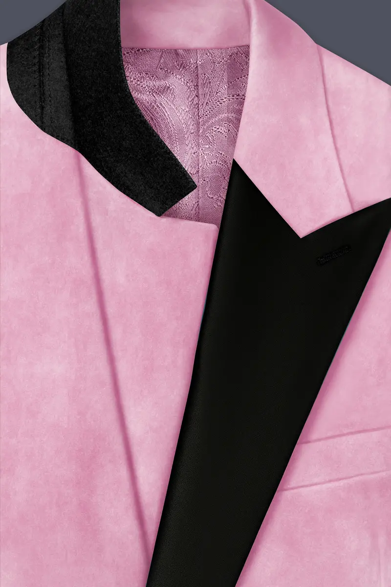 Fleurvel-Azalea Pink Velvet Peak Lapel Tuxedo Suit 5