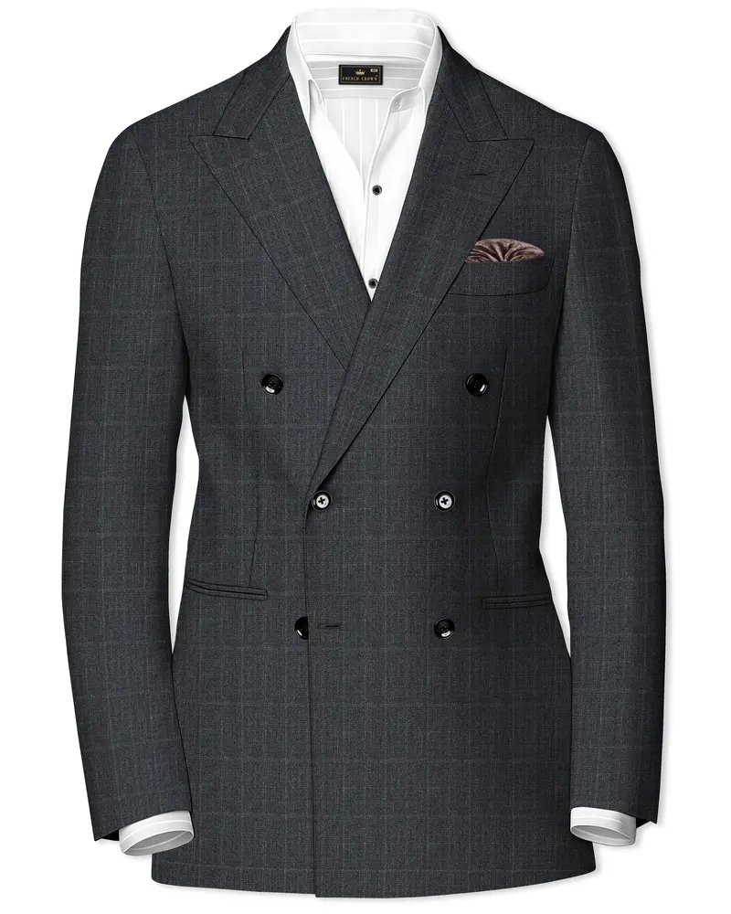Flint Gray Subtle Checkered Wool Rich Double Breasted Blazer 1