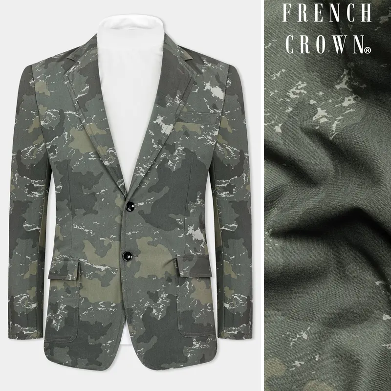 Flint Green With Fuscous Green Camouflage Premium Cotton Blazer 1