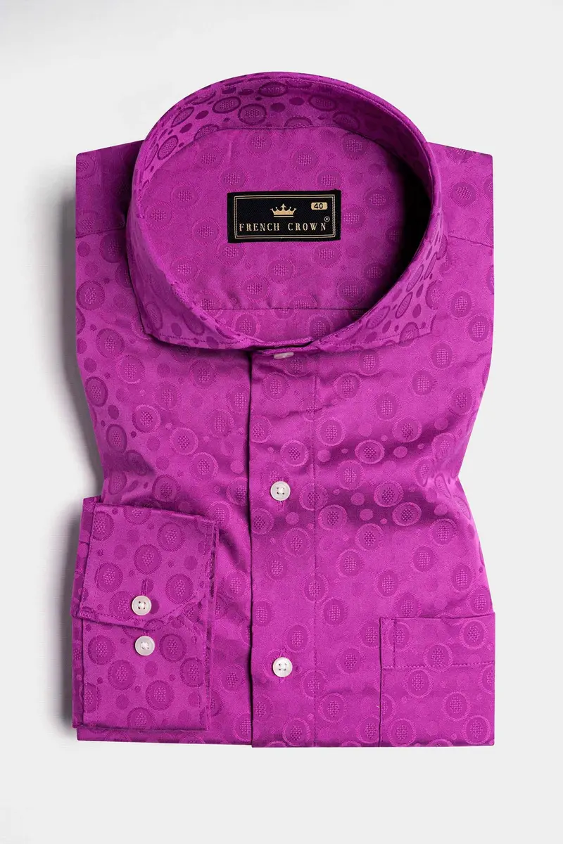 Flirt Pink Jacquard Textured Premium Giza Cotton Shirt 3