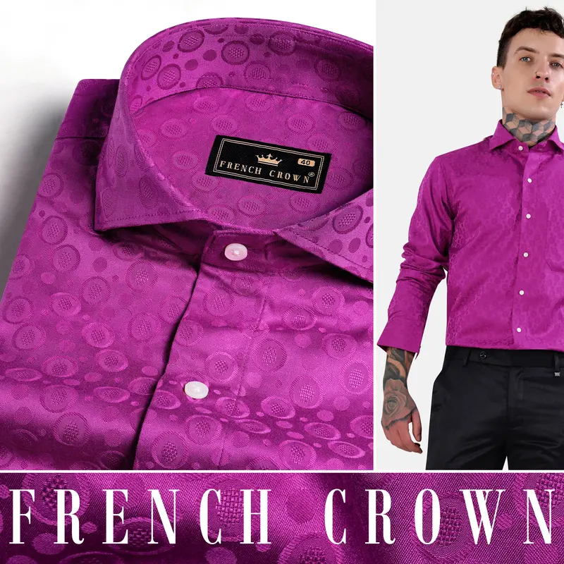 Flirt Pink Jacquard Textured Premium Giza Cotton Shirt 4