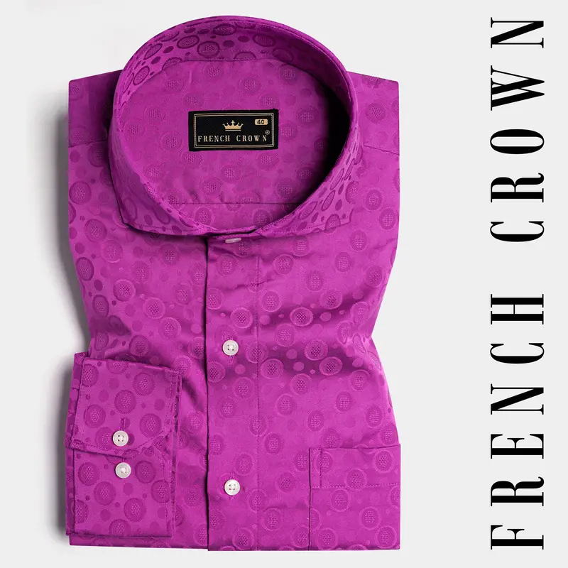 Flirt Pink Jacquard Textured Premium Giza Cotton Shirt 7