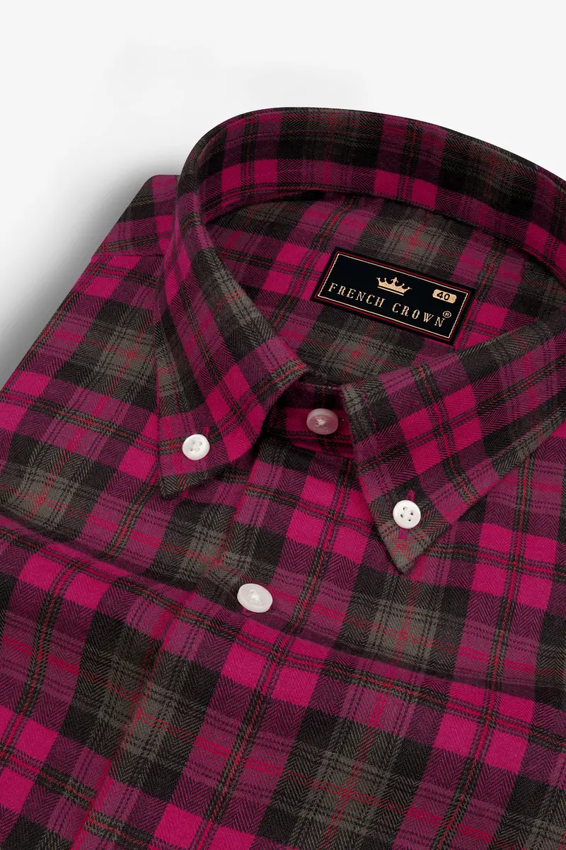 Flirt Pink With Birch Brown Plaid Herringbone Shirt 1