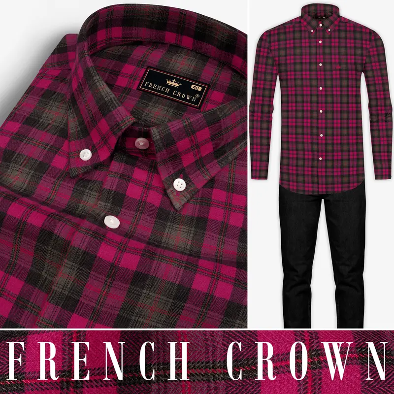 Flirt Pink With Birch Brown Plaid Herringbone Shirt 10