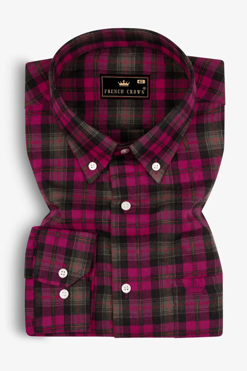 Flirt Pink With Birch Brown Plaid Herringbone Shirt 3