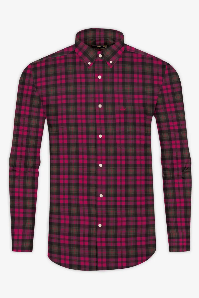 Flirt Pink With Birch Brown Plaid Herringbone Shirt 4
