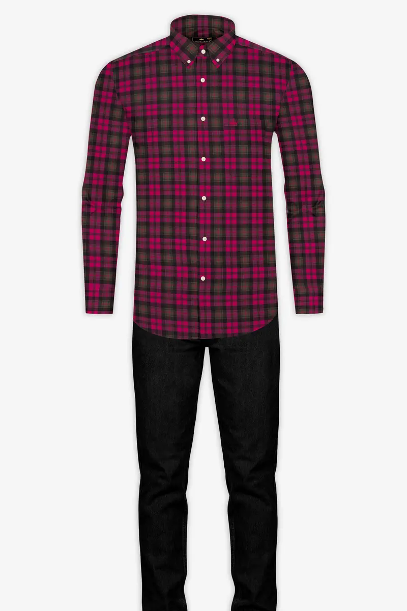 Flirt Pink With Birch Brown Plaid Herringbone Shirt 6