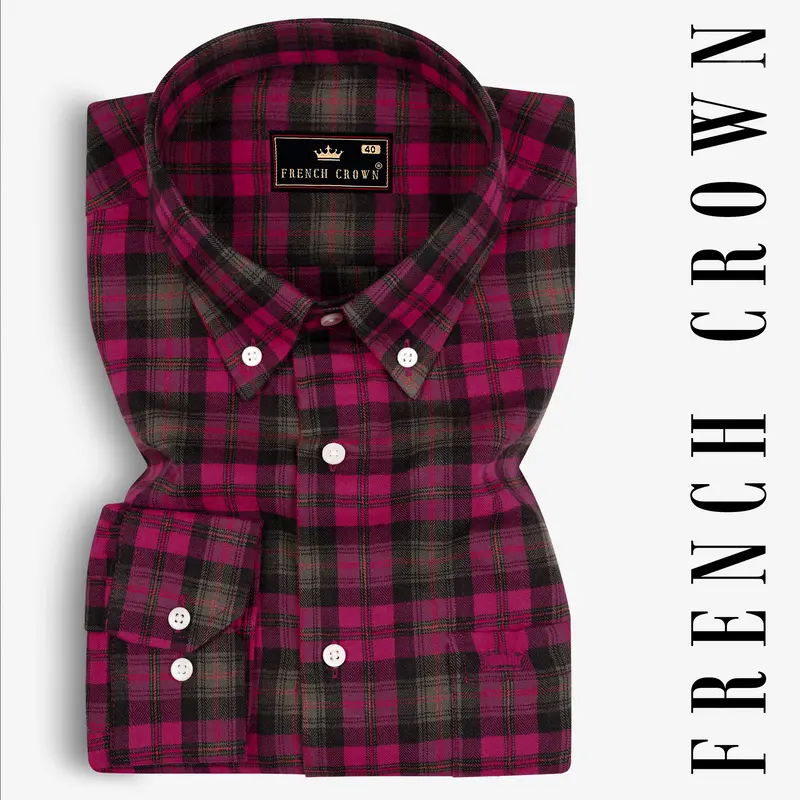 Flirt Pink With Birch Brown Plaid Herringbone Shirt 7