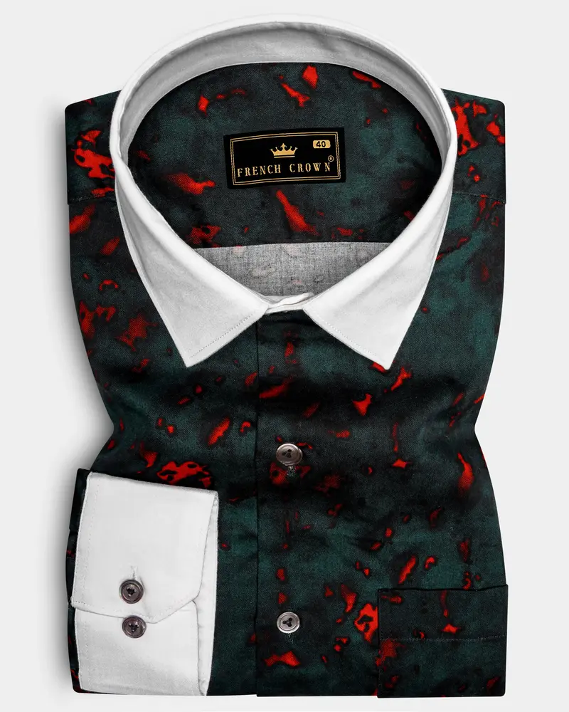 Flonix-Firefly Green And Lonestar Red Printed Subtle Sheen Super Soft Premium Casual Shirt 1