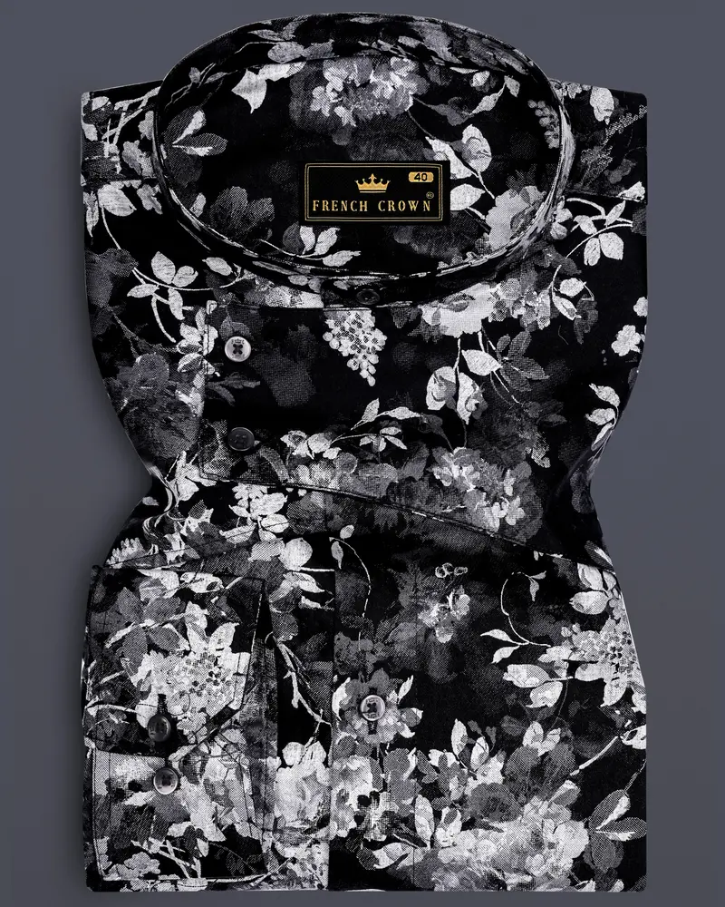 Florentine-Jade Black Floral Printed Subtle Sheen Super Soft Premium Cotton Casual Designer Shirt 1