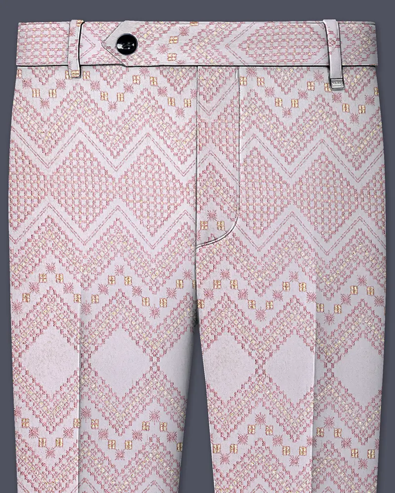 Florissa-Blossom Pink Chevron Sequin And Silk Thread Embroidered Stretchable Waistband Pant 1