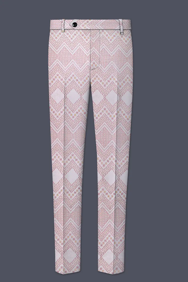 Florissa-Blossom Pink Chevron Sequin And Silk Thread Embroidered Stretchable Waistband Pant 2