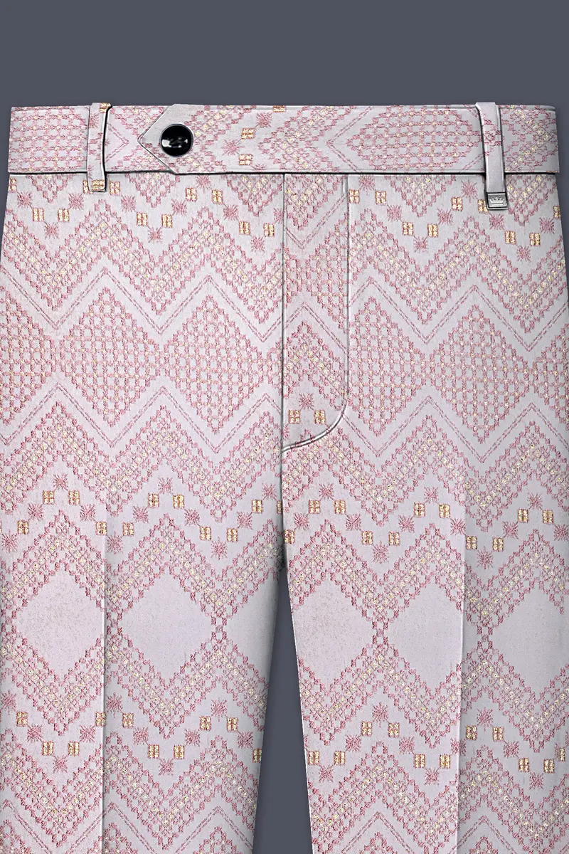 Florissa-Blossom Pink Chevron Sequin And Silk Thread Embroidered Stretchable Waistband Pant 4