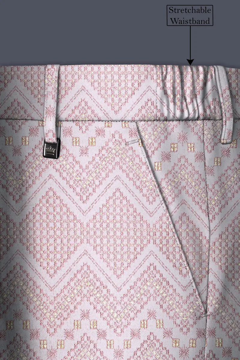 Florissa-Blossom Pink Chevron Sequin And Silk Thread Embroidered Stretchable Waistband Pant 6