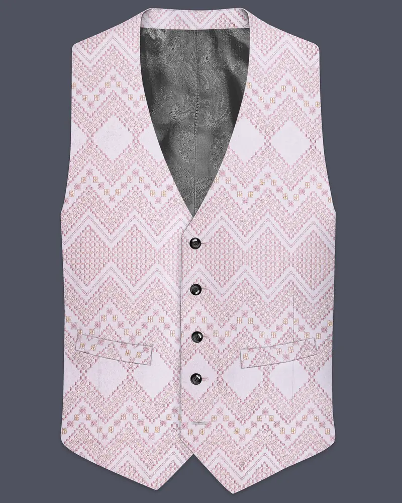 Florissa-Blossom Pink Chevron Sequin And Slik Thread Embroidered Waistcoat 1