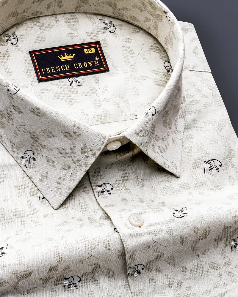 Florite-Iron Gray Floral Printed Subtle Sheen Super Soft Premium Semi Formal Shirt 1