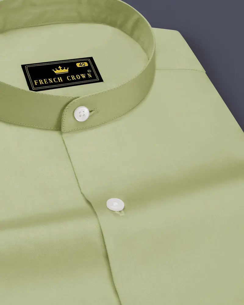Florvoro-Thistle Green Subtle Sheen Super Soft Premium Cotton Mandarin Dress Shirt 1