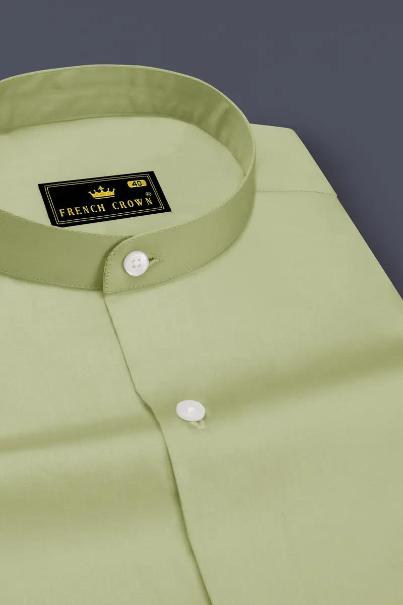 Florvoro-Thistle Green Subtle Sheen Super Soft Premium Cotton Mandarin Dress Shirt 2