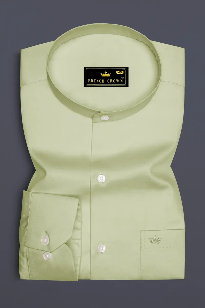Florvoro-Thistle Green Subtle Sheen Super Soft Premium Cotton Mandarin Dress Shirt 4