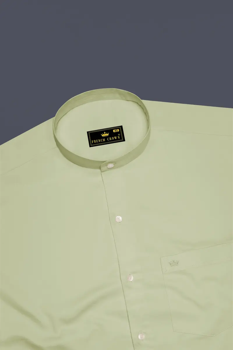 Florvoro-Thistle Green Subtle Sheen Super Soft Premium Cotton Mandarin Dress Shirt 5