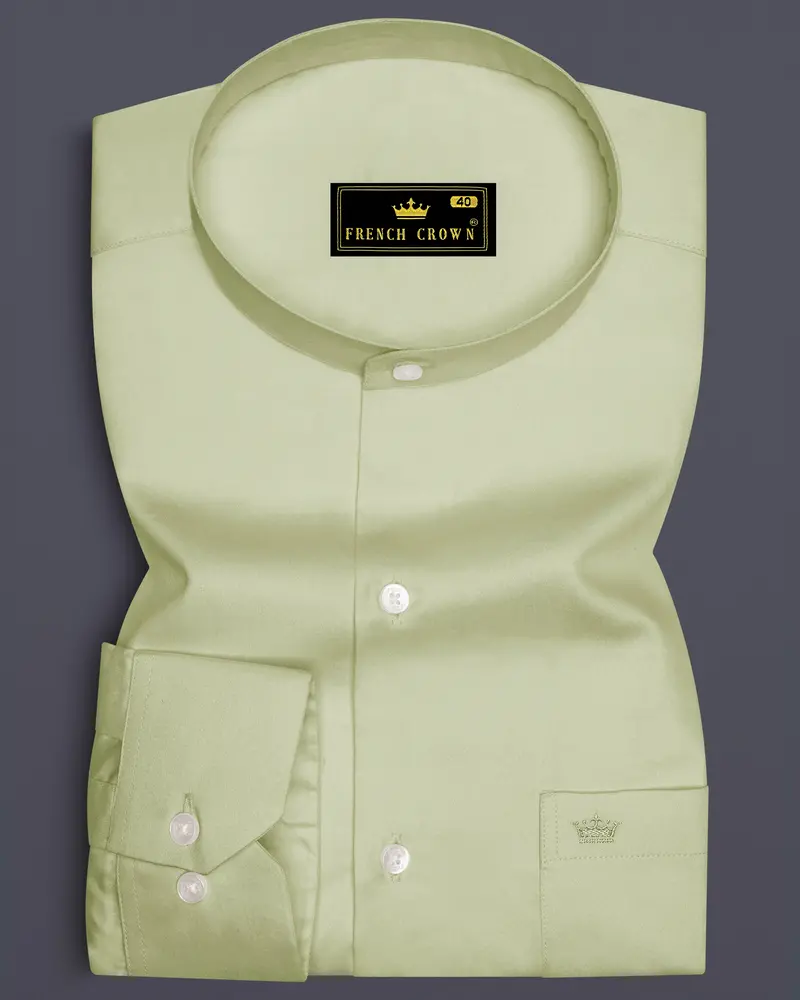Florvoro-Thistle Green Subtle Sheen Super Soft Premium Cotton Mandarin Dress Shirt 6