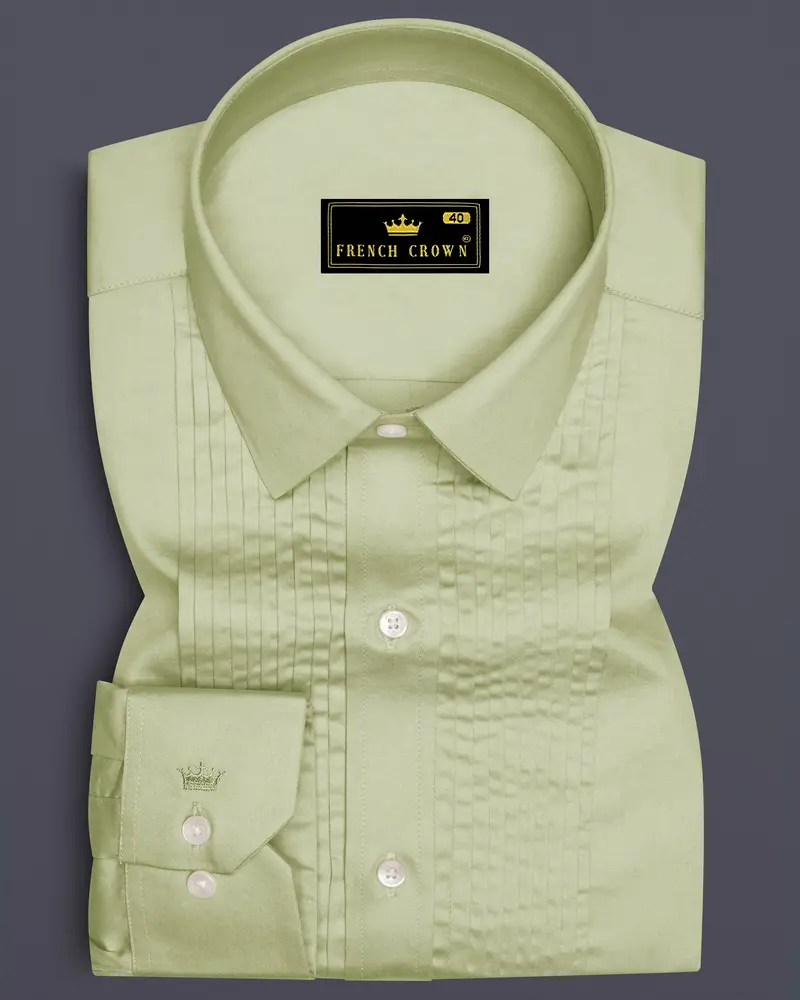 Florvoro-Thistle Green Subtle Sheen Super Soft Premium Cotton Tuxedo Dress Shirt 1