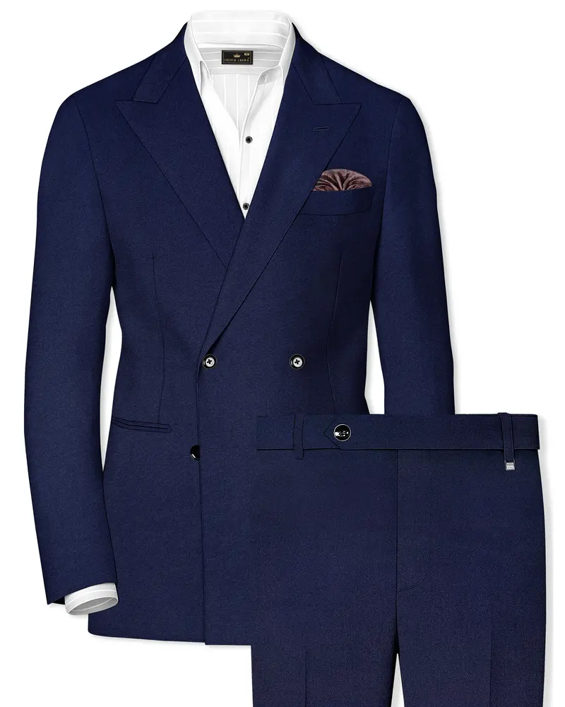 Flyvire-Firefly Blue Wool Rich Double Breasted Stretchable Traveler Suit 1