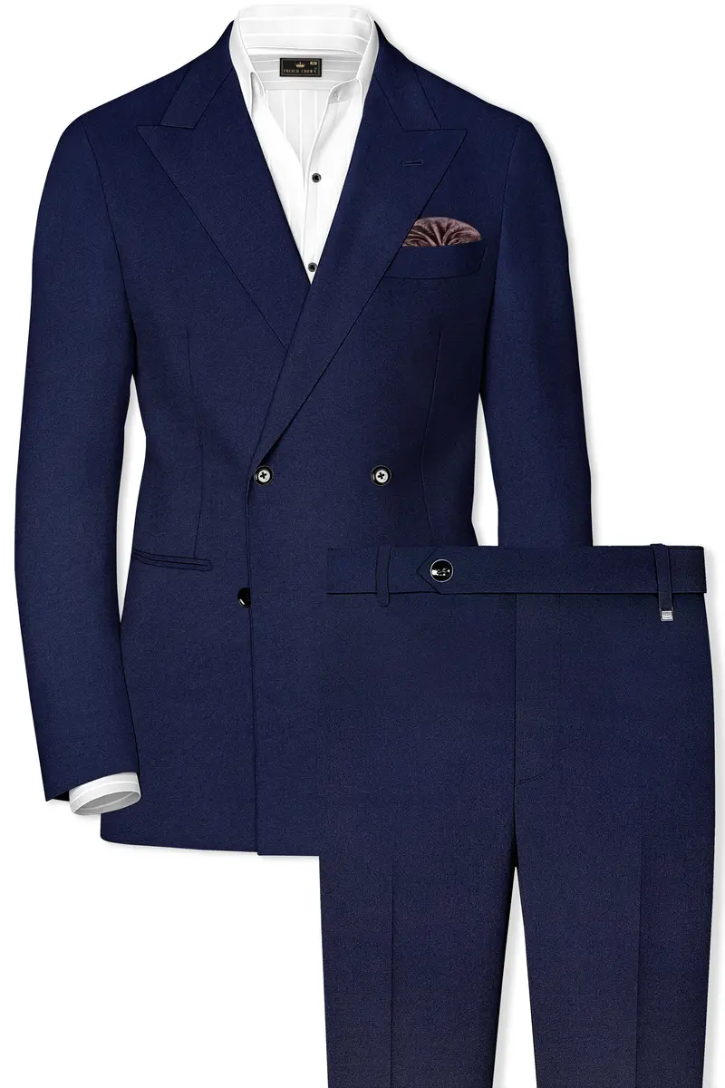Flyvire-Firefly Blue Wool Rich Double Breasted Stretchable Traveler Suit 2