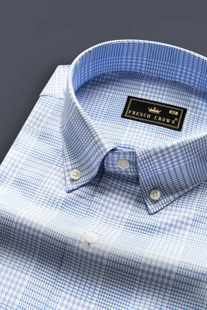 Flyway Blue Plaid Jacquard Textured Premium Cotton Shirt 1