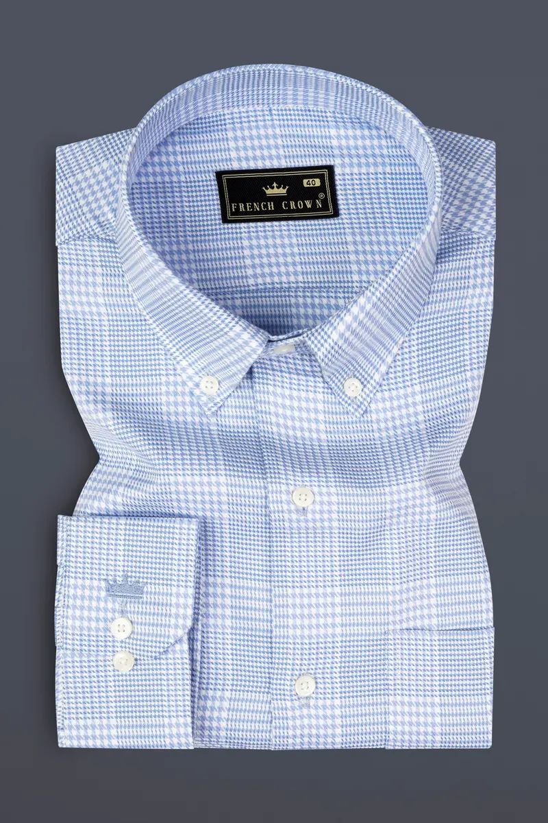 Flyway Blue Plaid Jacquard Textured Premium Cotton Shirt 3