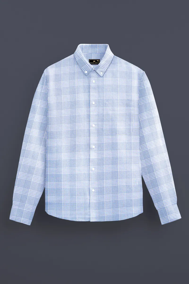 Flyway Blue Plaid Jacquard Textured Premium Cotton Shirt 4