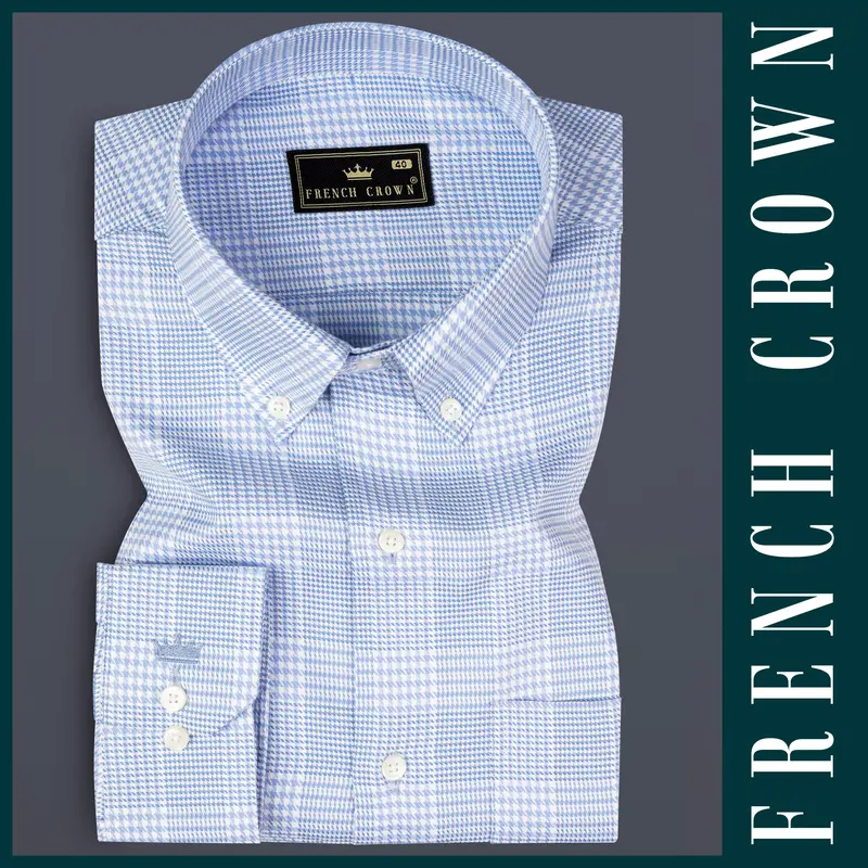 Flyway Blue Plaid Jacquard Textured Premium Cotton Shirt 6