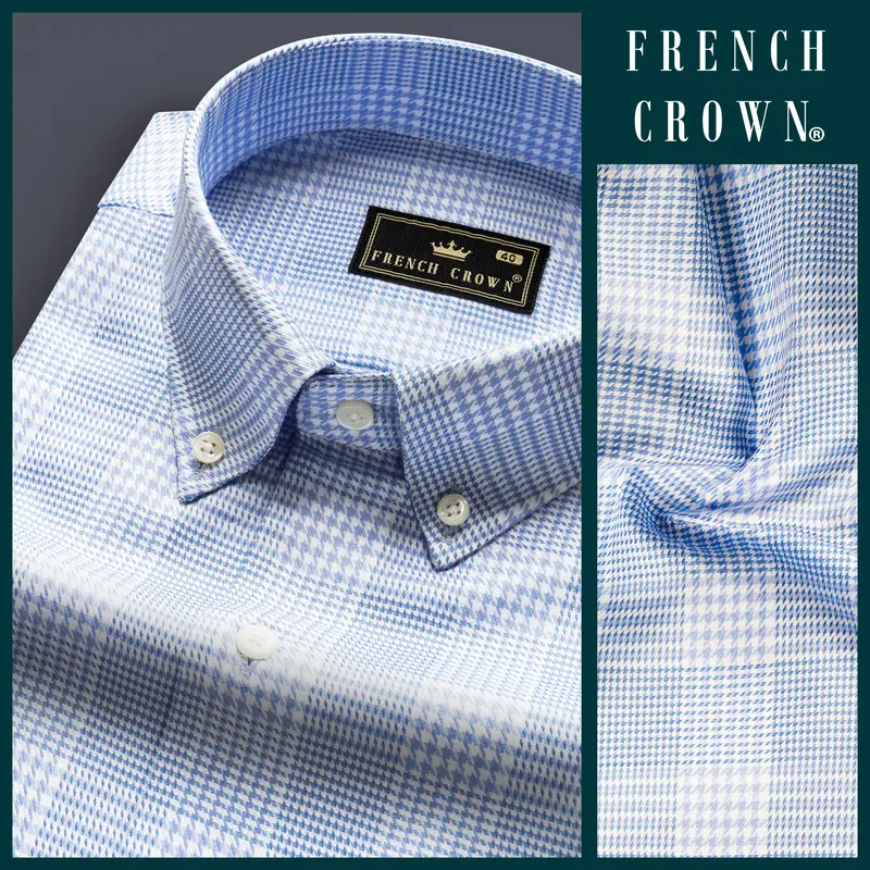 Flyway Blue Plaid Jacquard Textured Premium Cotton Shirt 9