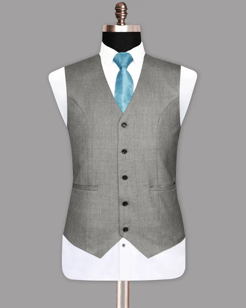 Fog Grey Textured Wool-Silk Blend Waistcoat 2