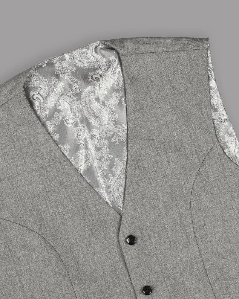 Fog Grey Textured Wool-Silk Blend Waistcoat 4