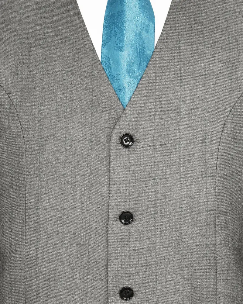 Fog Grey Textured Wool-Silk Blend Waistcoat 5