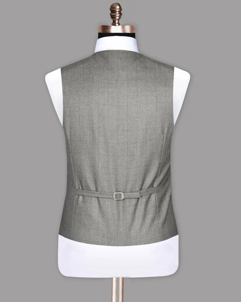 Fog Grey Textured Wool-Silk Blend Waistcoat 6