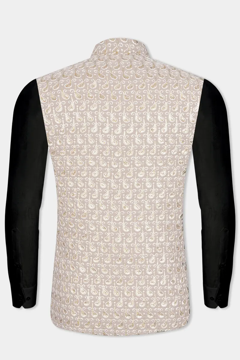 Foggy Brown Paisley Pattern Thread And Sequin Embroidered Designer Viscose Nehru Jacket 10