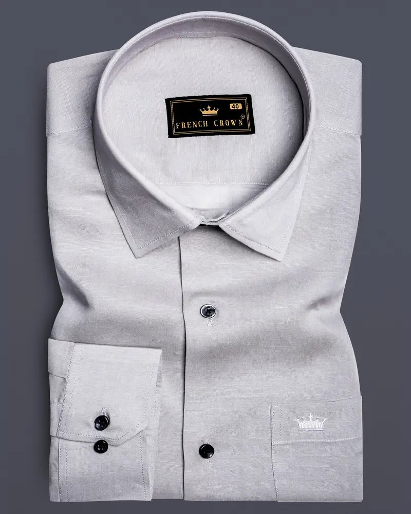 Fogstone Bombay Gray Solid Luxurious Linen Dress Shirt 10