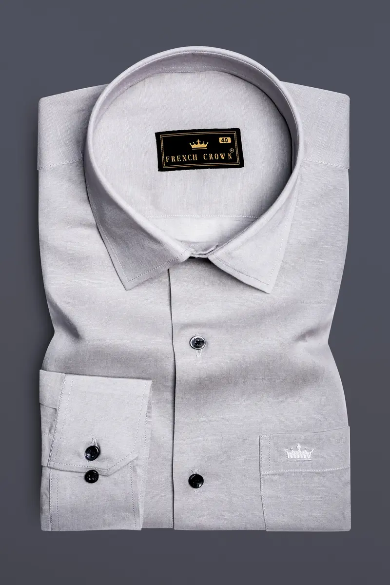 Fogstone Bombay Gray Solid Luxurious Linen Dress Shirt 4