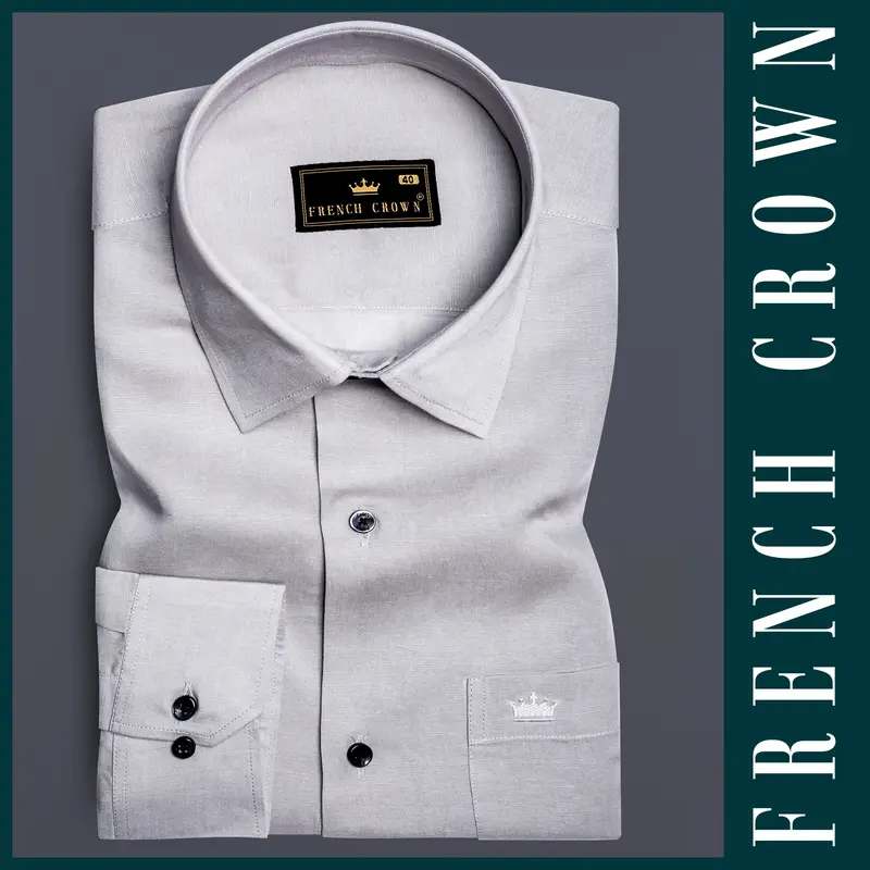 Fogstone Bombay Gray Solid Luxurious Linen Dress Shirt 6