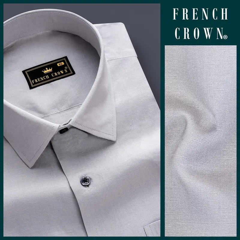 Fogstone Bombay Gray Solid Luxurious Linen Dress Shirt 8