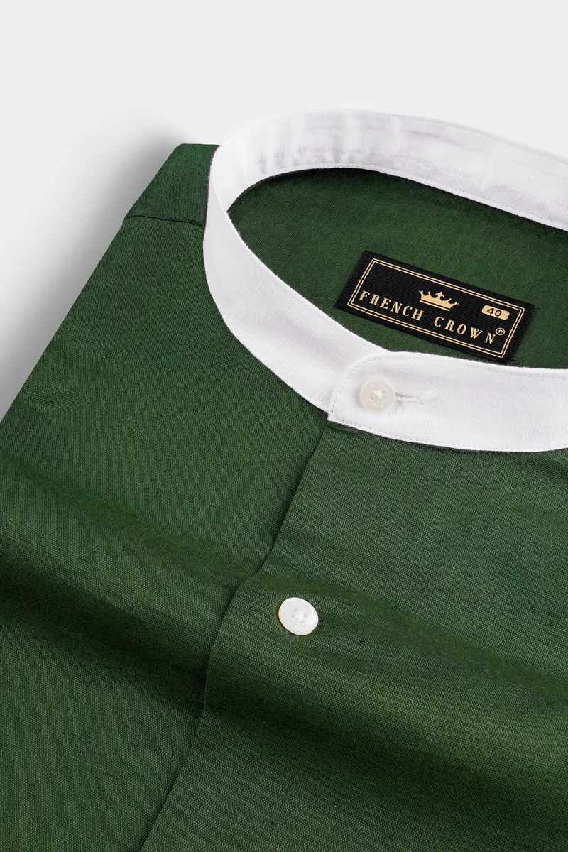 Forest Green Solid Luxurious Linen Shirt 1
