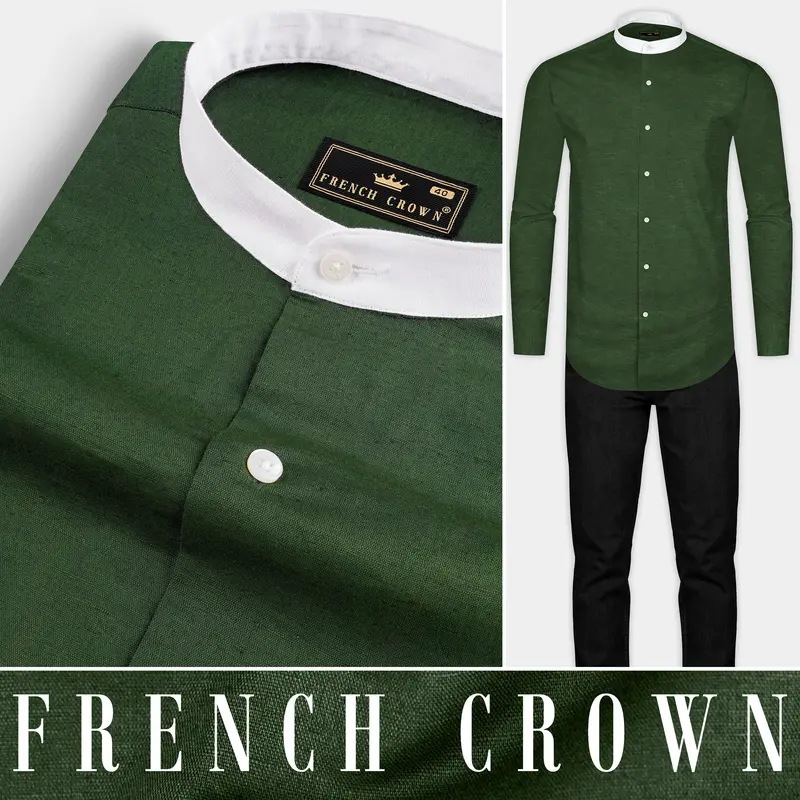 Forest Green Solid Luxurious Linen Shirt 10