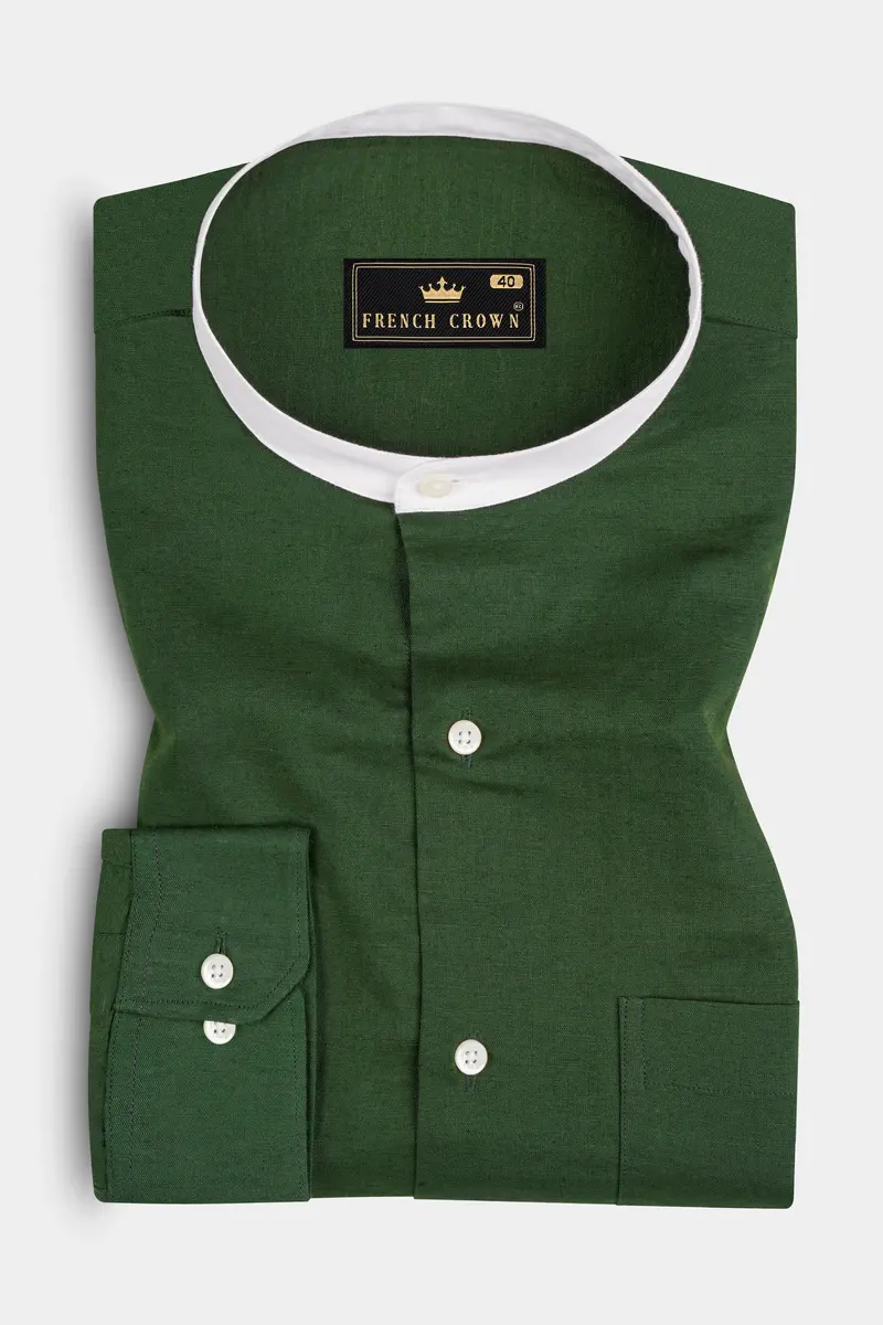 Forest Green Solid Luxurious Linen Shirt 3