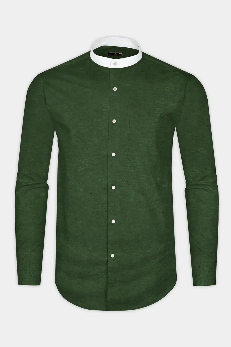 Forest Green Solid Luxurious Linen Shirt 4